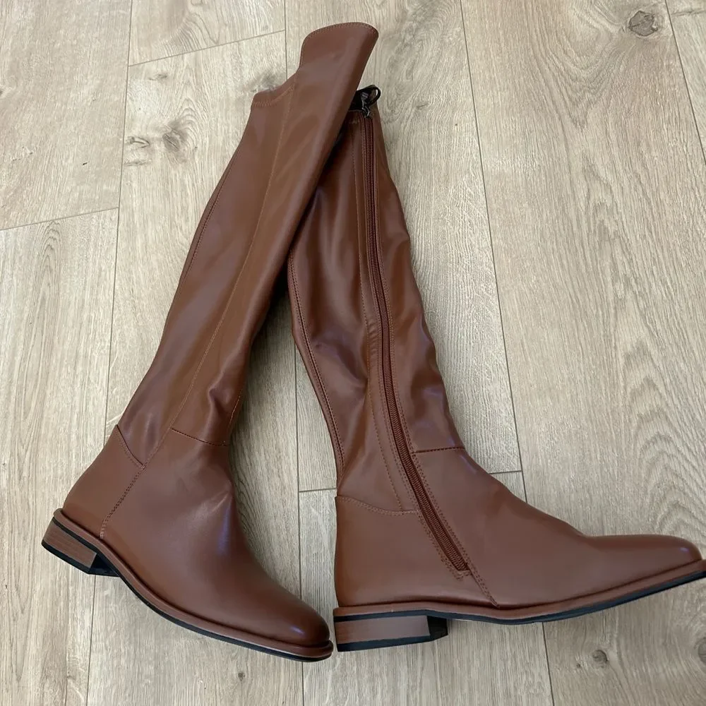 TORGEIS Women's Genevieve Thigh High Boots, Cognac, Size 7.5, NWOT